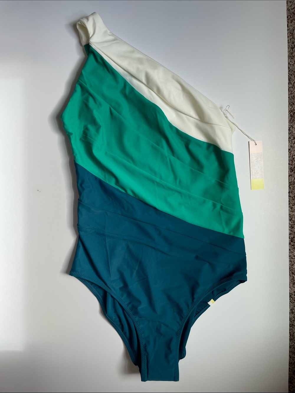 summersalt One-Shoulder Colorblock Swimsuit in White, Teal & Deep Blue - Picture 2 of 6